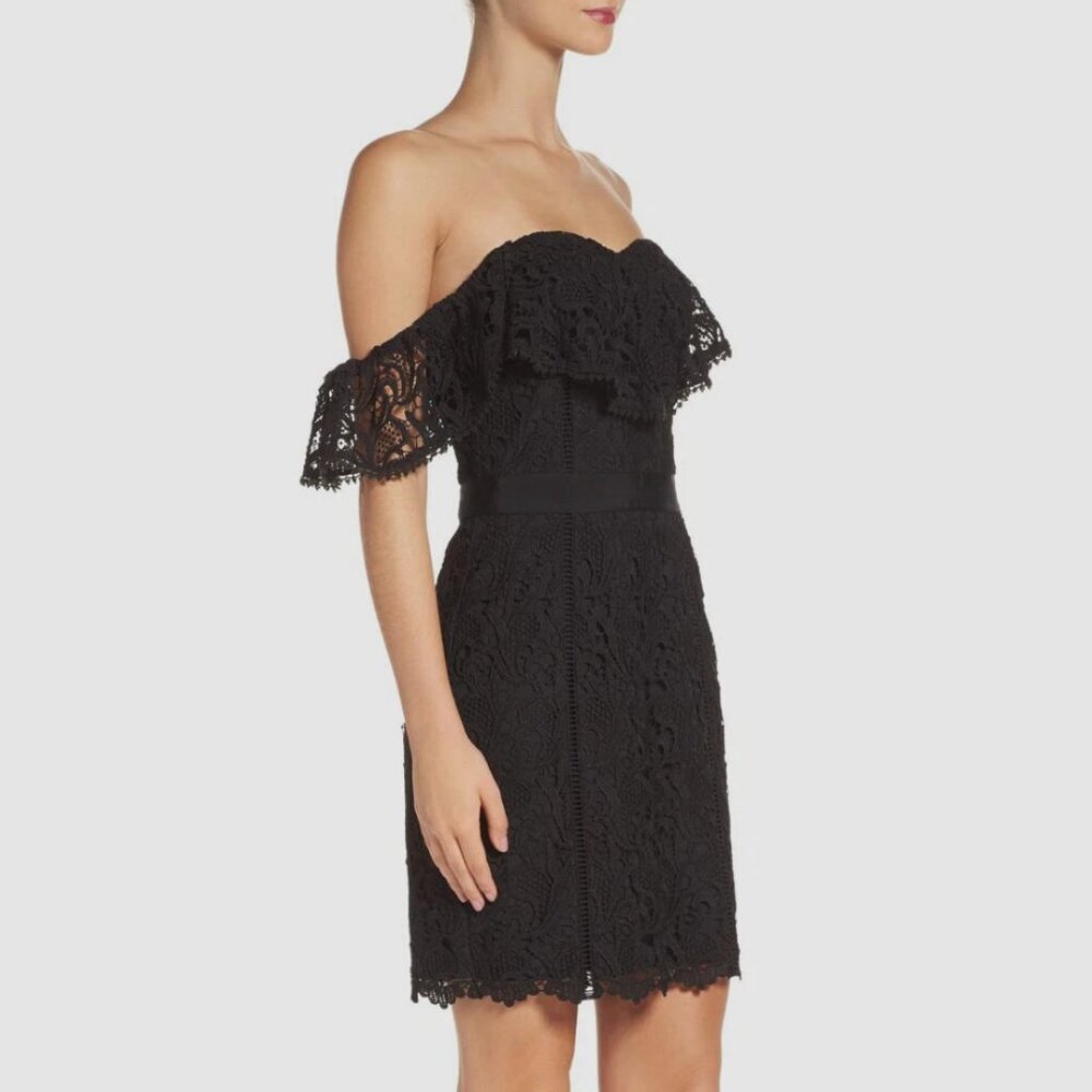 Adelyn Rae Maddie Off The Shoulder Black Lace Mini Dress Size S - Picture 2 of 13